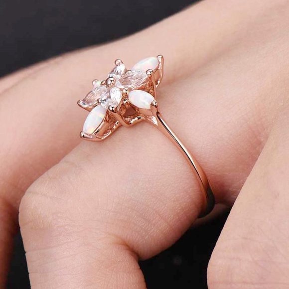 🔥 Sweet Super Dainty Flower Opal Gemstone CZ Rose Gold Ring for Women,VIP539 - Picture 6 of 7